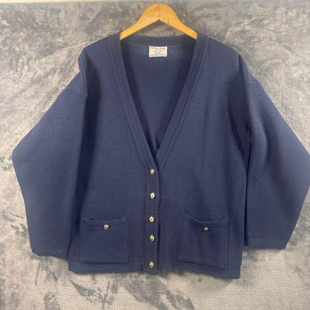 Vintage 80s College Point Navy Blue Knitted Cardigan Men’s Large